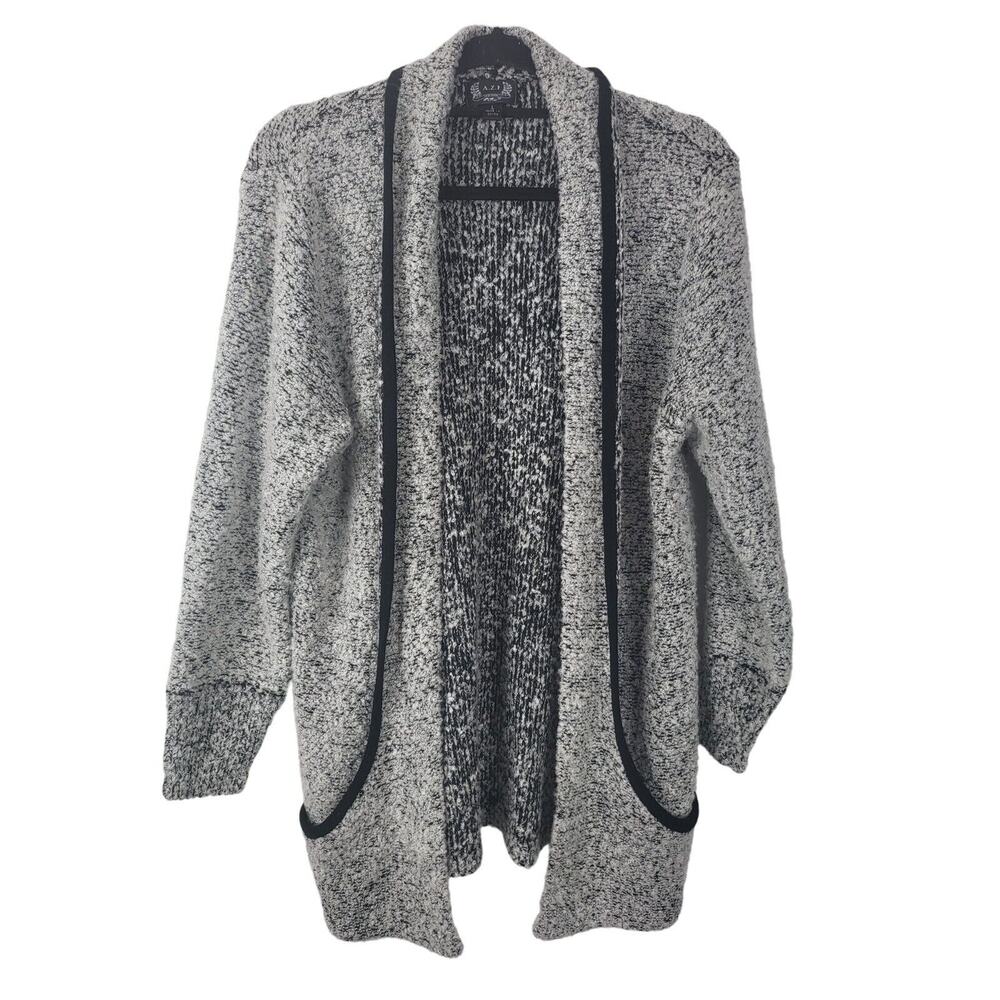 A.Z.I Lagen Look‎ Open Front Cozy Cardigan L Womens Grey Black Long Sleeve